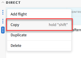 Line item options with Copy highlighted